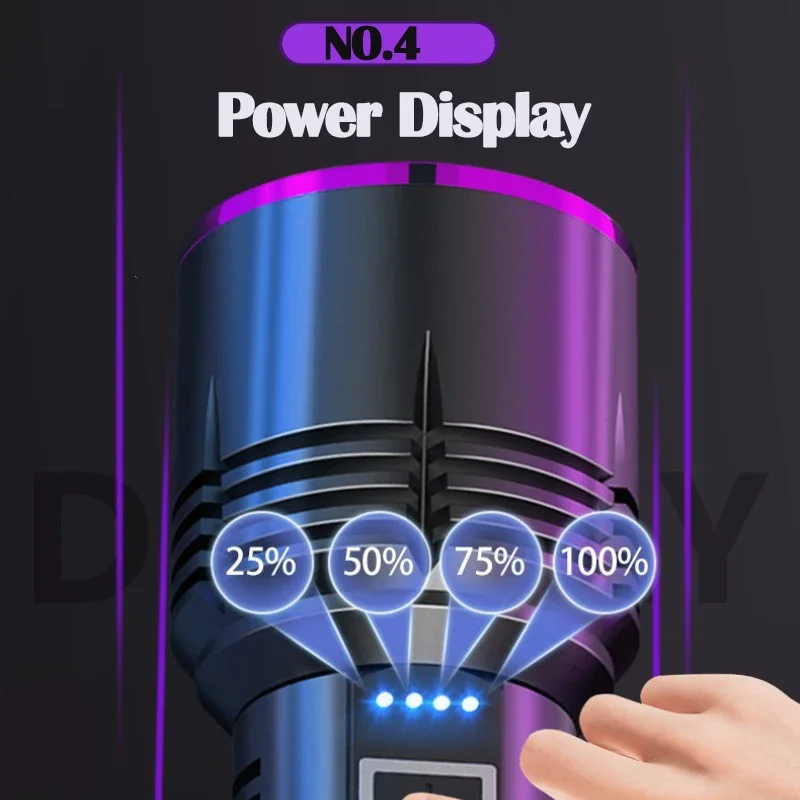 Powerful 80W 4-CORE 365NM UV Flashlight High Power Black Mirror Purple Light Detection Torch Type-C Rechargeable 26650 Lantern