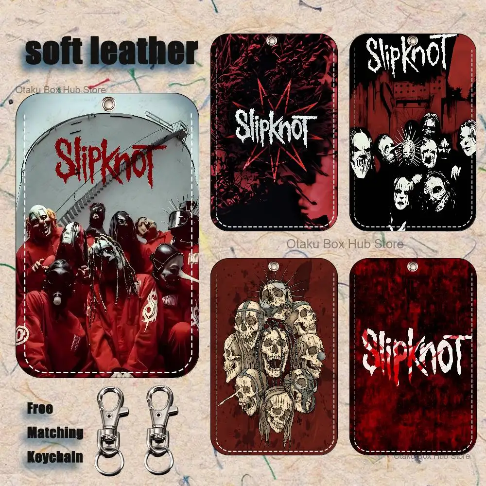 

Band Cool S-Slipknot Pattern 1Pc PU Leather Card Holder Keychain Key Ring Door Lock Access Tags ID Card Case Keychain Card