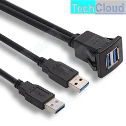 Cable de extensión USB 3,0 de doble puerto para salpicadero de coche, cable de carga USB, cable de datos para coche/barco