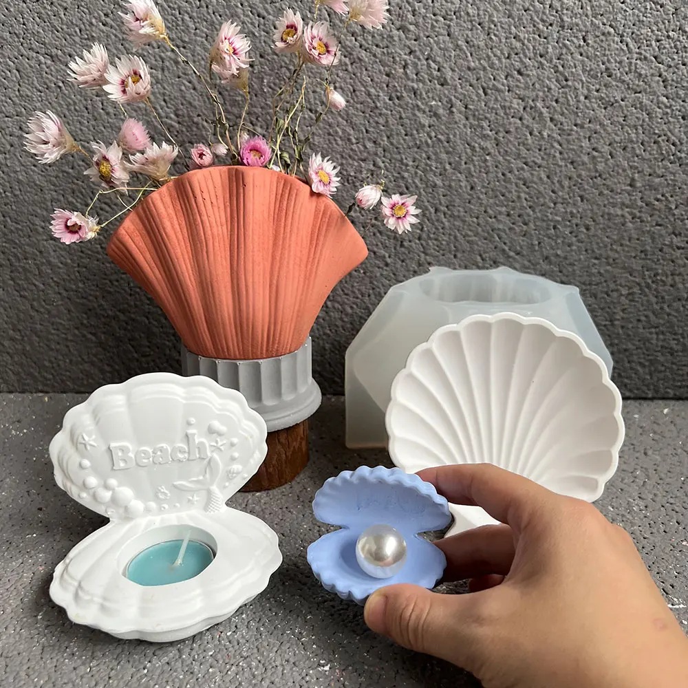 الزورق على شكل صندوق تخزين قوالب السيليكون لتقوم بها بنفسك قذيفة محارة شمعة سفينة ملموسة زهرية وعاء النبات العصاري قالب ديكور المنزل