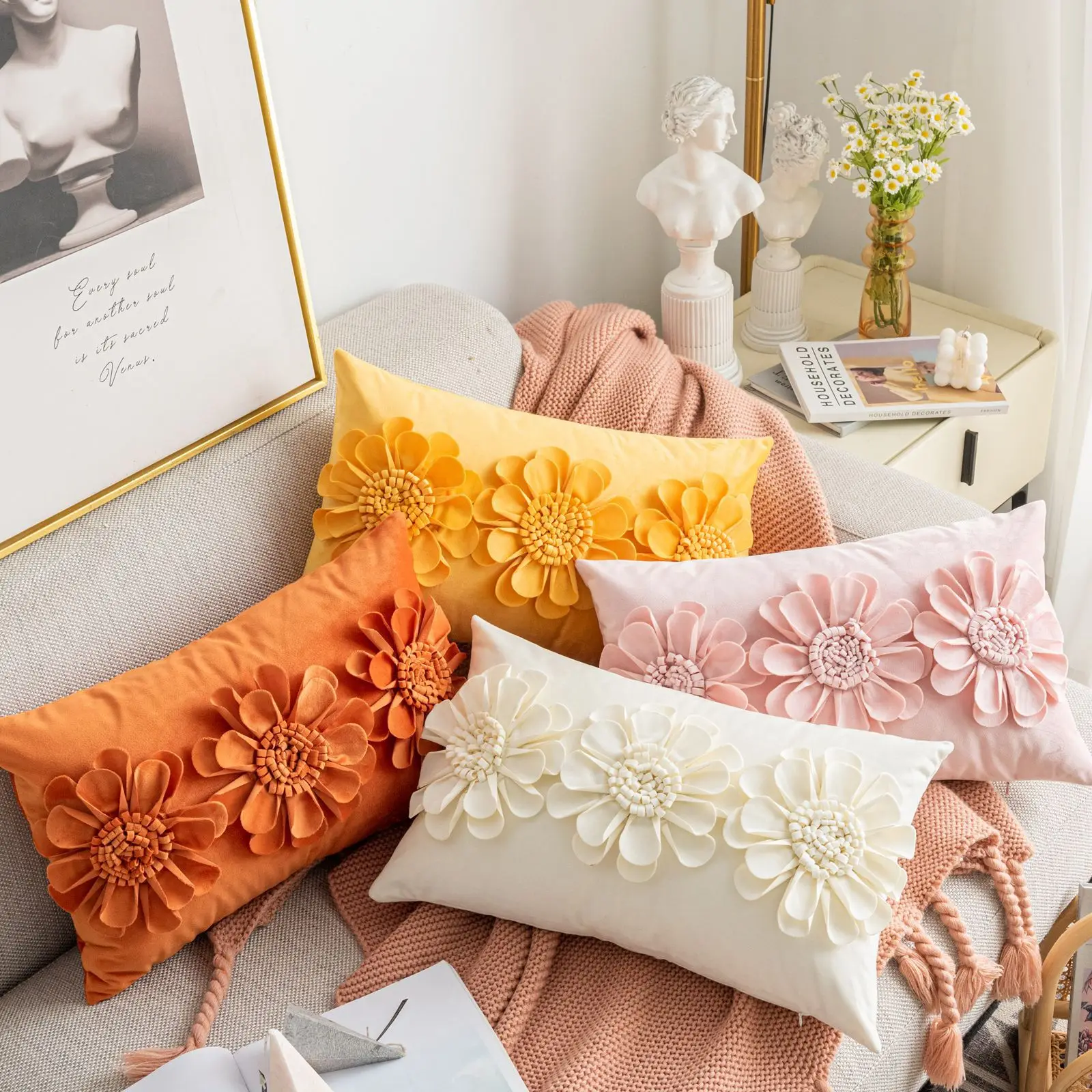 

Pure Green Handmade Flower Cushion Cover Round Square Light Luxury Pillow Covers Decorative Home Decorative Pillows for Sofa