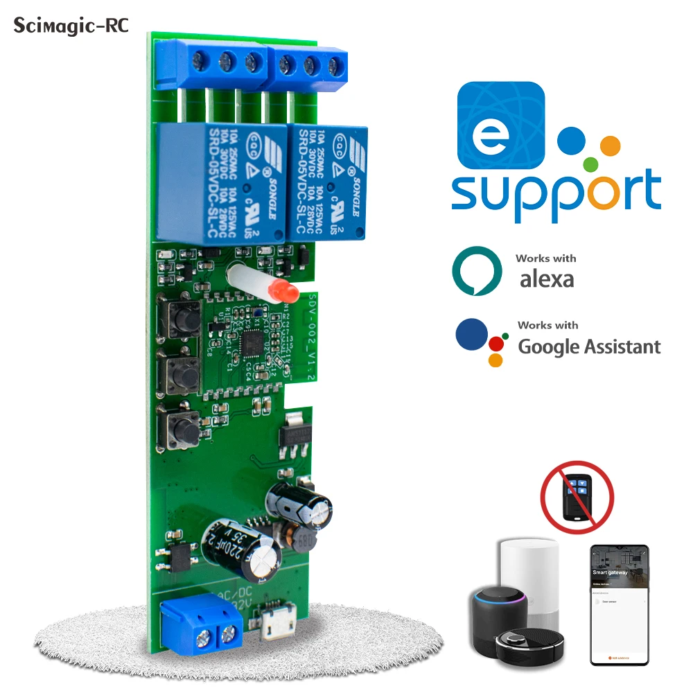 2CH WiFi Smart Switch Module 7-32V 85-250V 220V 12V 24V 10A Przekaźnik współpracuje z aplikacją EWelink Sterowanie głosowe Alexa Goolge Assistant