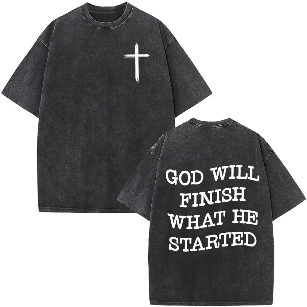 Faith Over Fear Bible Verse T Shirt Men Women Christian Jesus Vintage Washed Harajuku Casual Oversized Soft Durable