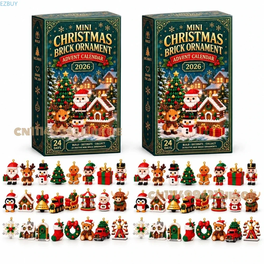2Set Christmas Brick Ornament Advent Calendar, 24-Day Mini Holiday Building Set,24 Buildable Ornaments with Hanging Loops