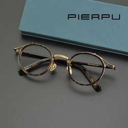 Vintage Acetate Glasses Frame Men Round Luxury Myopia Prescription Optical Eyeglasses Frame Women Retro Korean Brand Eyewear