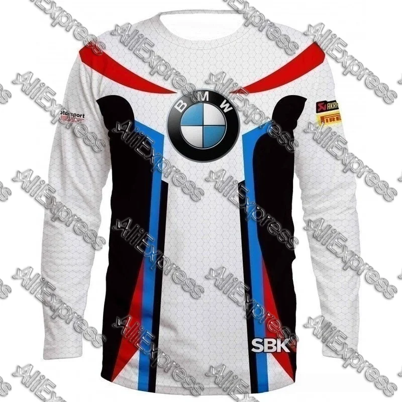

BMW 3D-печатный логотип для езды на мотоцикле, спортивный топ с круглым вырезом и длинными рукавами, дышащая, быстросохнущая, легкая футболка, новый стиль
