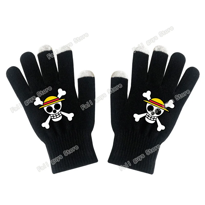 Luffy Teenagers Five-finger Gloves Anime Zoro Chopper Knitted Gloves Winter Warm Adult Touch Screen Glove Funny Birthday Gift