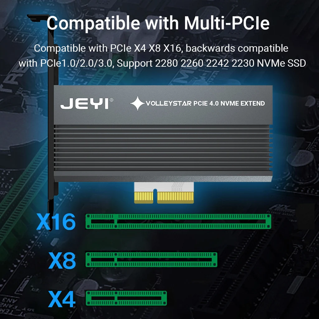 JEYI-disipador de calor de color negro, adaptador de SSD M.2 a PCIE X4, tarjeta de Puerto MKey, PCI-E, 3,0x4, velocidad completa, RGB, LED