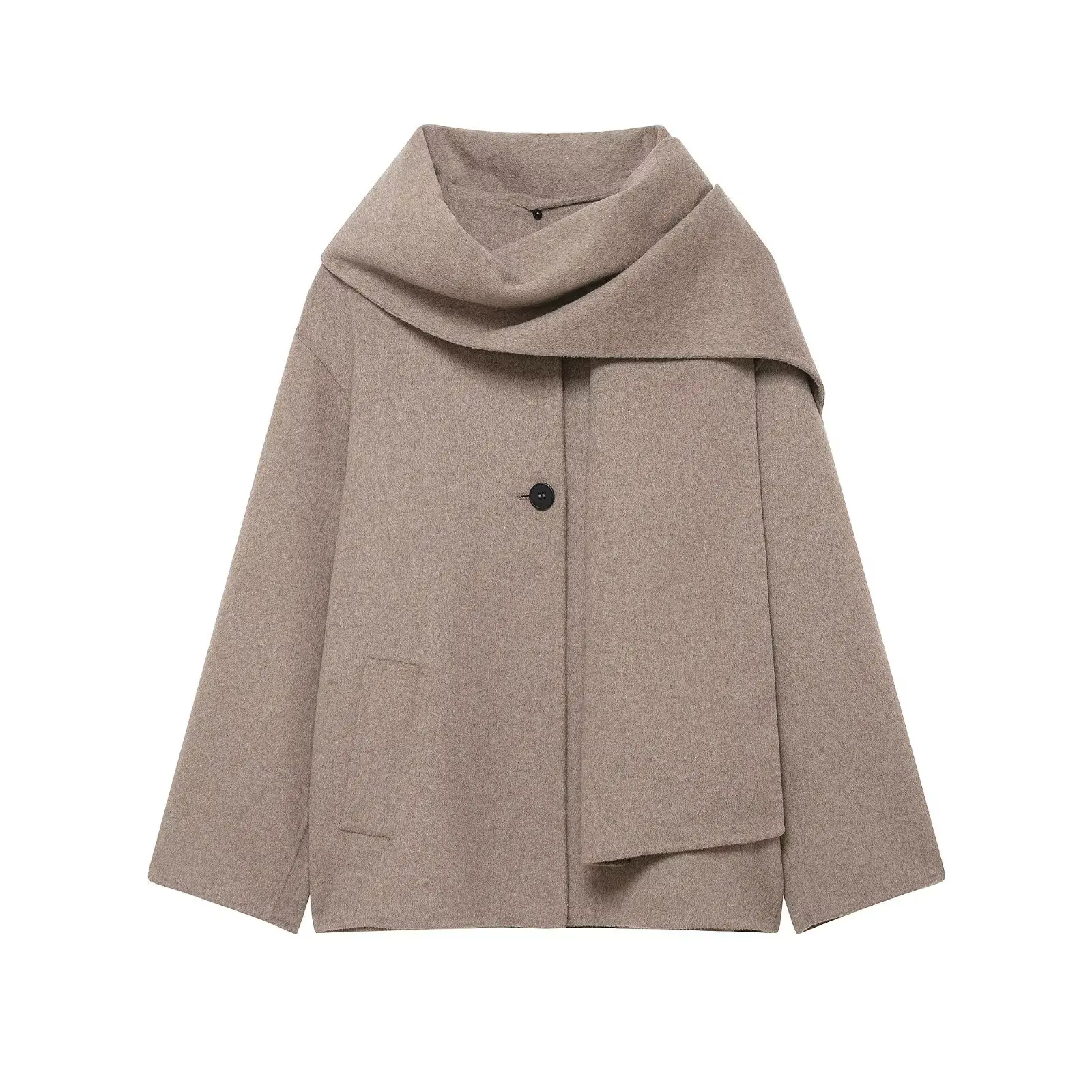 DUOPERI Women Multi-color Loose Fit One Button Double Faced Wool Coat Scarf Collar Female Chic Lady Casual Outerwear
