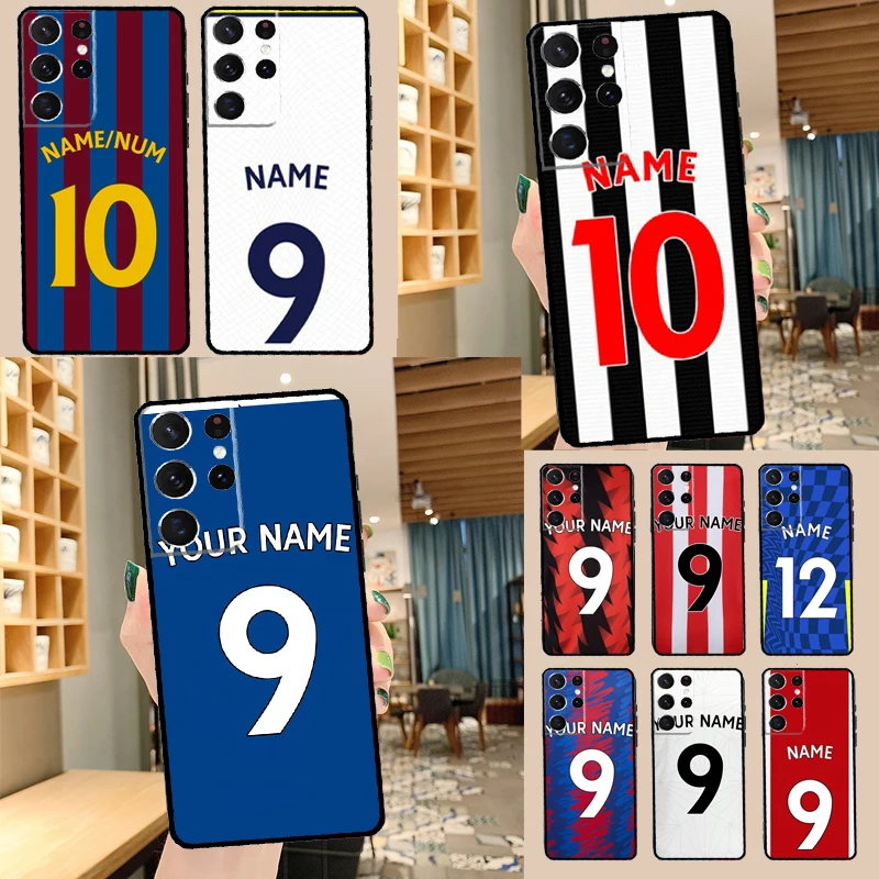 Personalised Football Name Number Phone Case For Samsung Galaxy S22 S23 S21 S20 FE Ultra S8 S9 S10 Plus Note 10 20 Ultra Cover