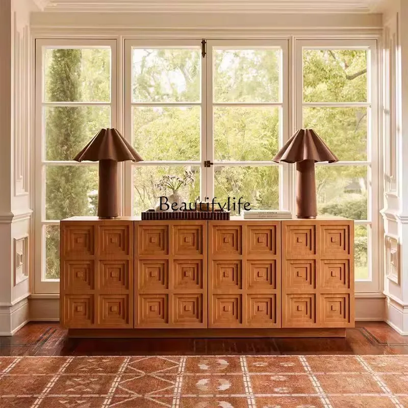 

Medieval solid wood dining side cabinet living room French retro floor TV cabinet