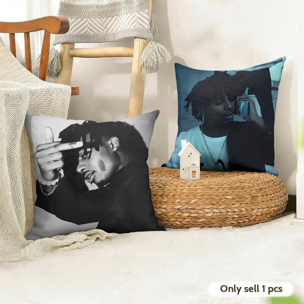 P-playboi Carti Cushion Cover Natural Linen Pillow Cover Double-Sided Print Cushion Cover for Sofa Home Decor