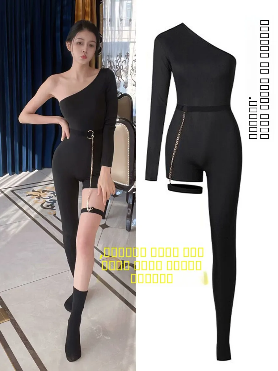 

Новый женский комбинезон для латиноамериканских танцев, облегающий, с одним рукавом, с высокой талией, длинные брюки, полиэстер