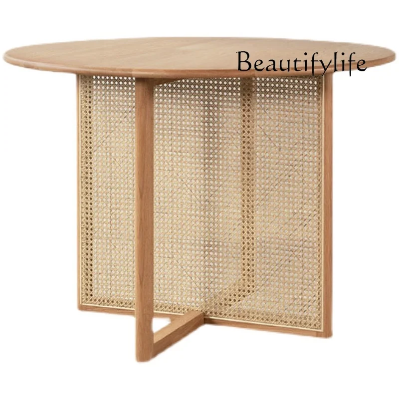 Rattan Solid Wood round Table Simple Art Nordic Frame Dining Table Dining Table Design round Household