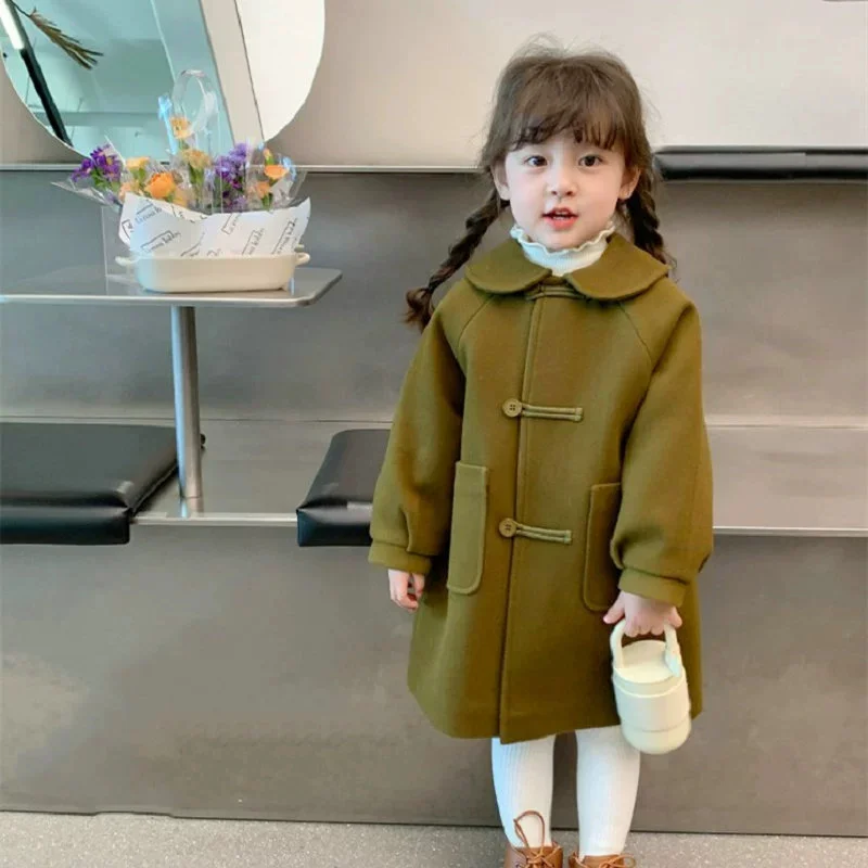 

Winter Thickened Coat Girl's Woolen Jackets Children Fashion Cotton Clothes Kids Warm Outerwear New Lapel Collar Overcoat