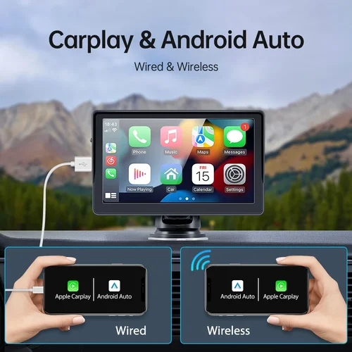 Imagen 2 del producto Reproductor de vídeo de Radio de coche Universal de 7 pulgadas inalámbrico para Apple CarPlay Android pantalla táctil de coche adecuado para BMW Volkswagen KIA