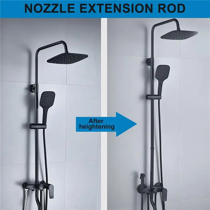 AB11-Black Shower Extend Pipe 30Cm Length Shower Mixer Pipe Brass Shower Pipes Bath