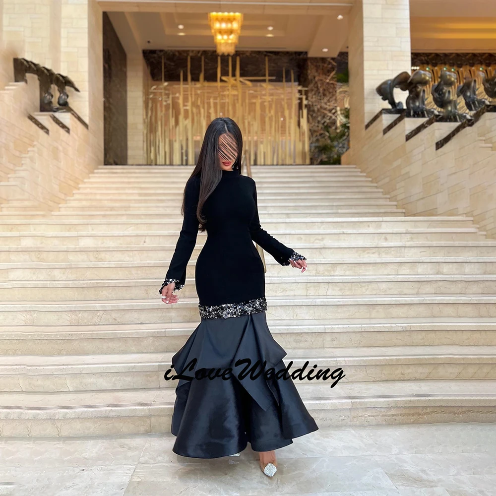 

Customized Sparkle Black Jersey Pleat Mermaid O-Neck Midi Evening Dresses Homecoming Dresses Classic Exquisite Modern Style 2026