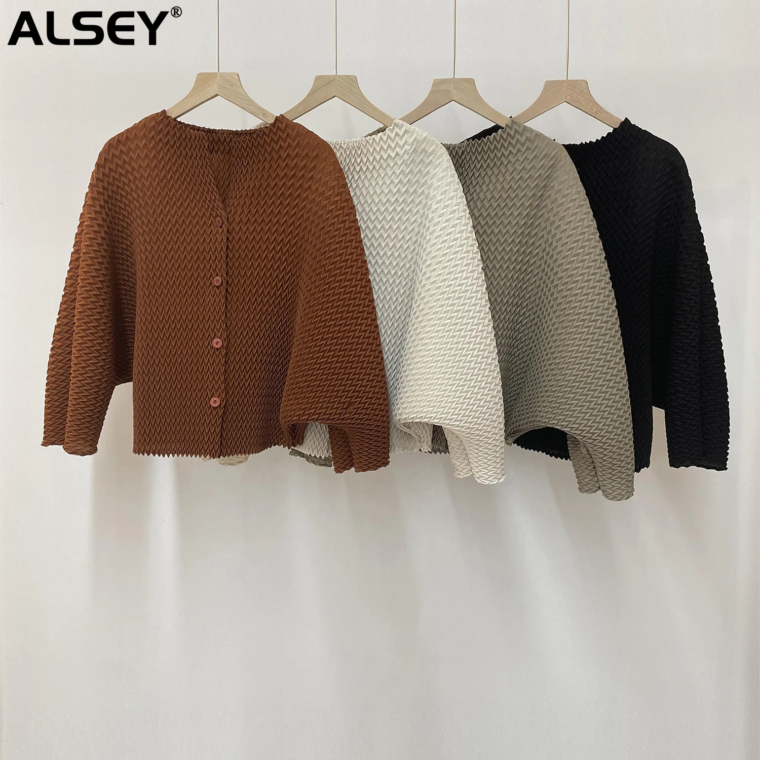 

ALSEY Miyake Original Pleated Bat Shirt High-end Fashion Casual Versatile Models Thin Long-sleeved Blouse Jacket for Women