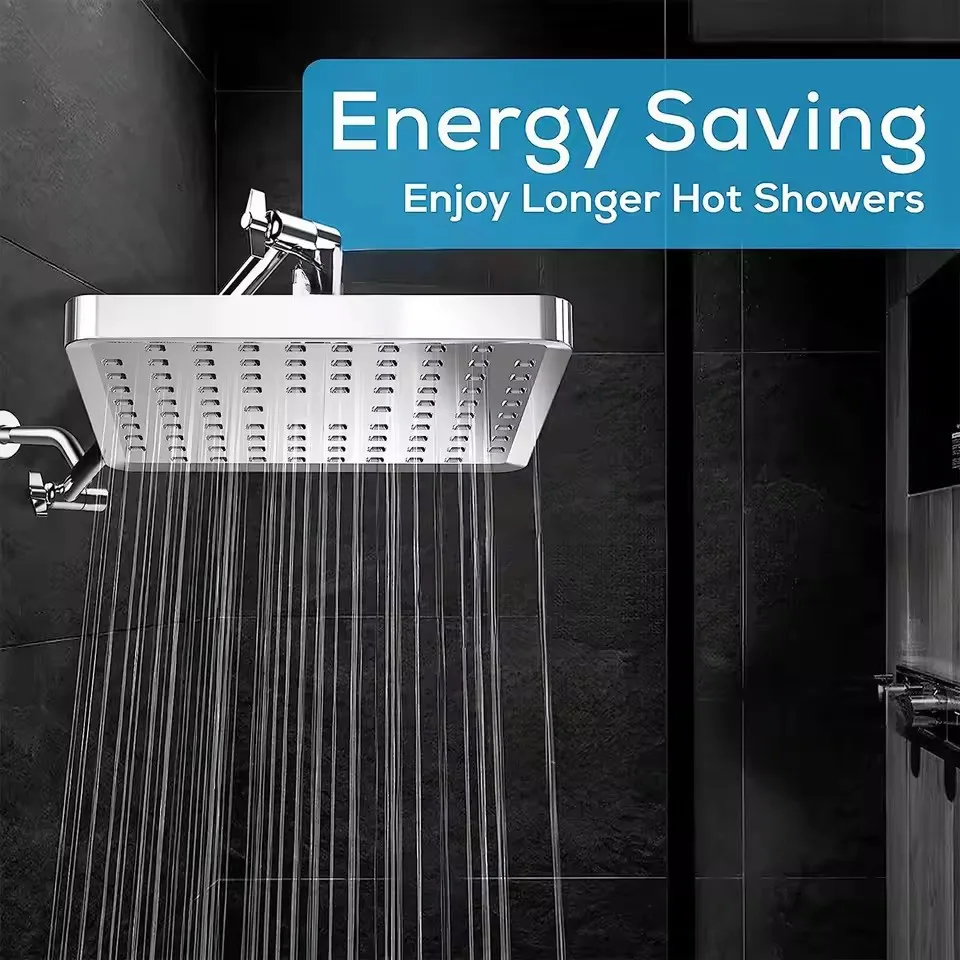 New Round Top Shower Head High Pressure Rain Shower Head with Arm 1min Installation Polished Chrome Anti-Clogging Nozzles