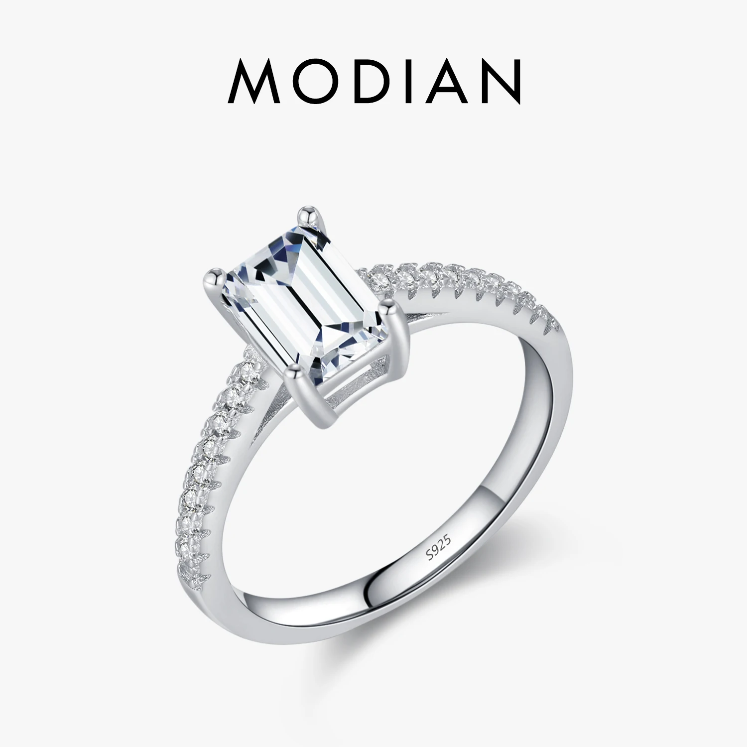 

MODIAN 925 Sterling Silver Luxury Emerald Cut Rectangle CZ Wedding Ring Classic Engagement Fine Jewelry For Women Gifts