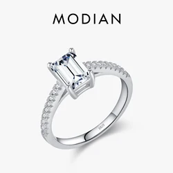MODIAN 925 Sterling Silver Luxury Emerald Cut Rectangle CZ Wedding Ring Classic Engagement Fine Jewelry For Women Gifts