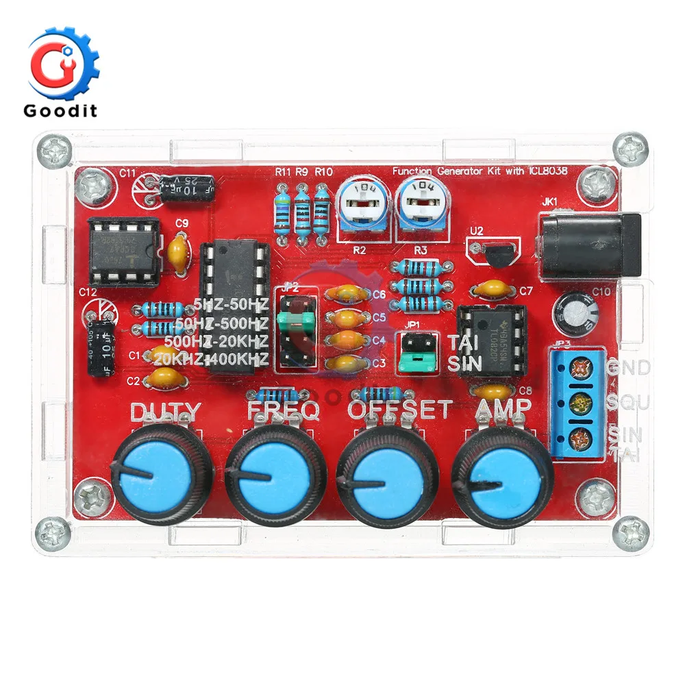 ICL8038 Signal Generator DIY Kit Output 5Hz~400kHz Adjustable Frequency Amplitude Sine Triangle Square Sawtooth