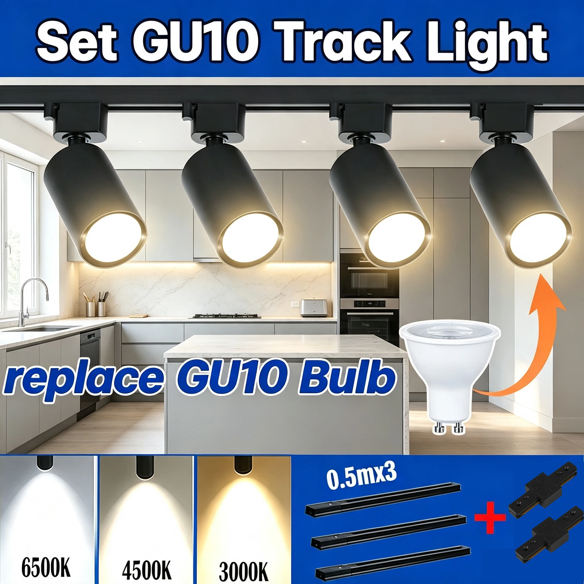 LED Track Lamp GU10 Track Light Replaceable Bulb Spot Lighting Fixture For Store Kitchen Living Room Indoor Decorate 110v 220v