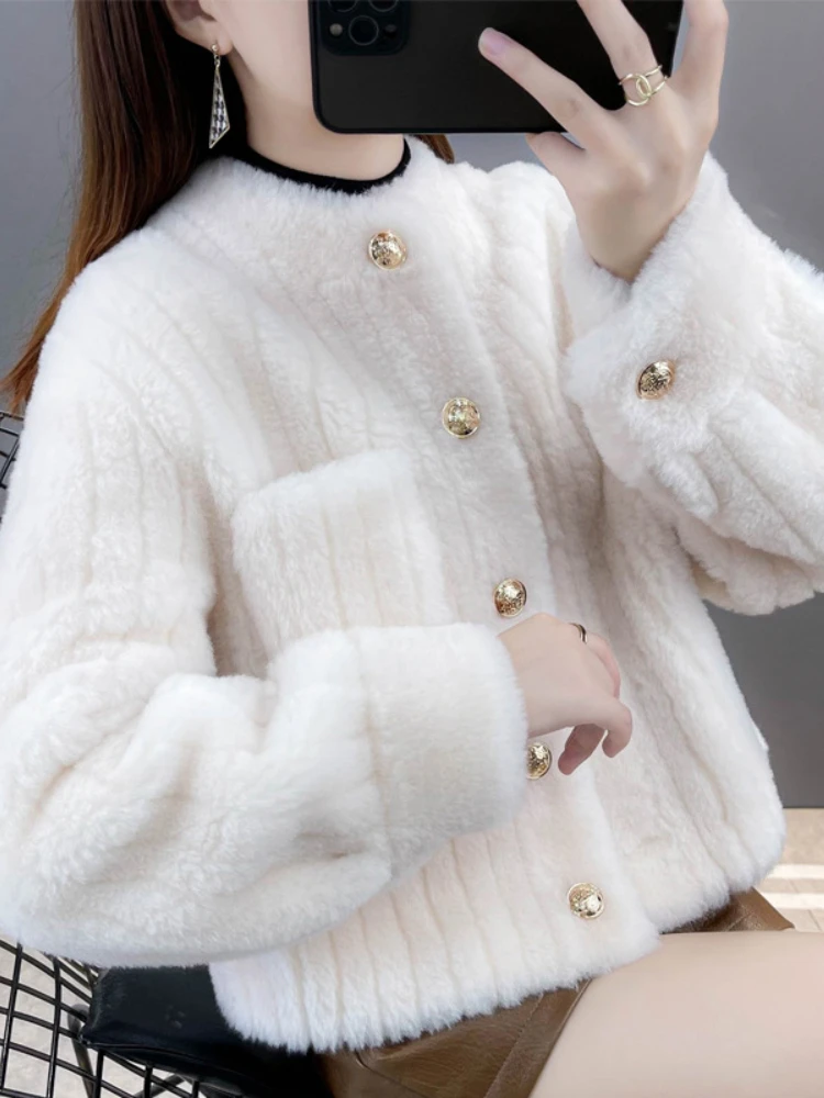 

MENINA BONITA 2022 Winter Jacket Women Stand Collar Real Fur Coat Natural Weave Wool Fur Solid Color Thick Warm Loose Outerwear