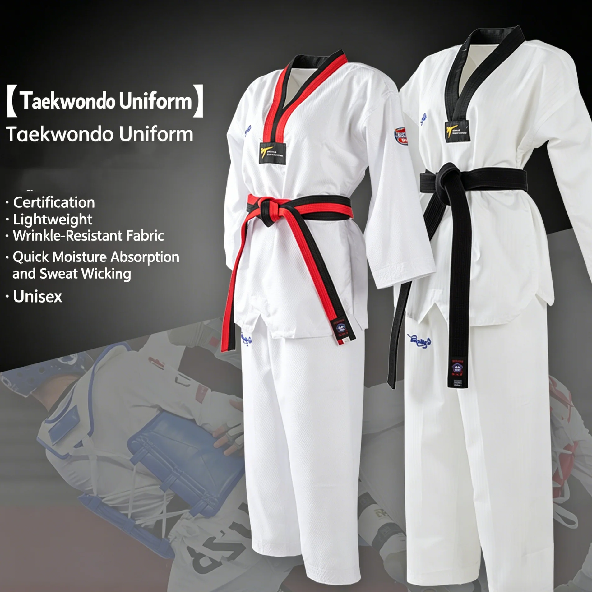 Uniforme branco de Taekwondo, uniforme TKD, conjunto de treinamento geral de artes marciais para crianças e adultos