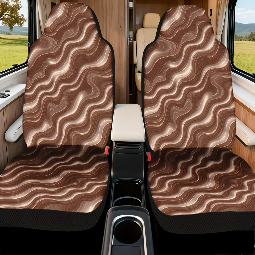 2pcs, Stylish Abstract Curved Lines Design Car Seat Covers, Durable And Washable, Perfect Fit For Single Front Seats, Ideal For