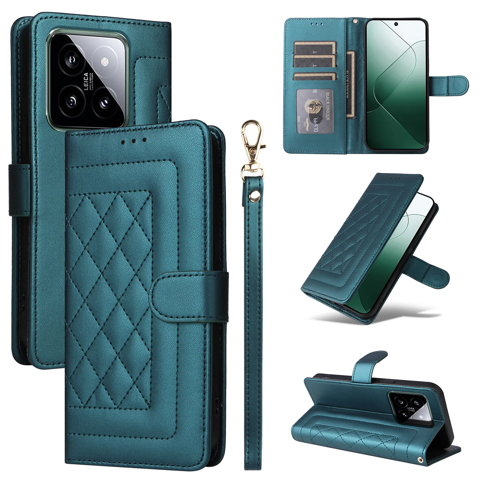 Grid Wallet Leather Phone Cases For Xiaomi 14 POCO X6 M6 Redmi 13C Note 13 12 Pro Plus Lite Ultra Case 4G 5G 10pcs