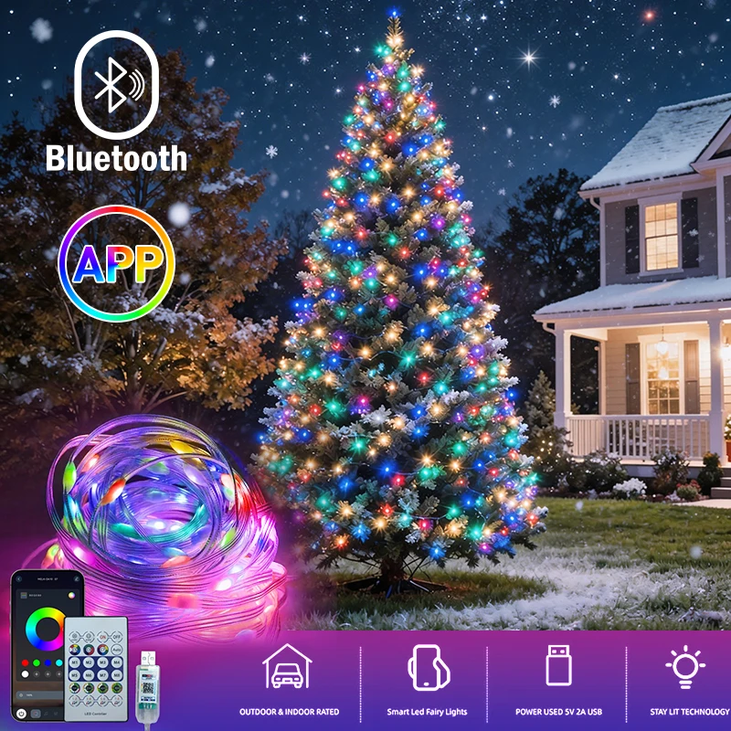 

Светодиодная гирлянда Bluetooth WS2812B USB, умные гирлянды Dreamcolor RGBIC для вечеринок, Рождества, свадеб, декоративная гирлянда