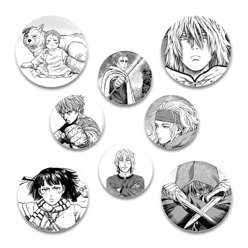 32/44/58mm Anime Vinland Saga Badge Tinplate Plastic Pins Button Brooches for Clothing Bag Backpack Decoration Souvenir Gifts