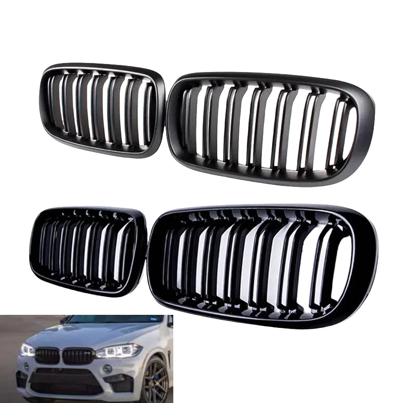 

For BMW F15 F16 X5 X6 F85 F86 2014-2018 Front Bumper Kidney Racing Grille Glossy Black Car Double Slat Grill
