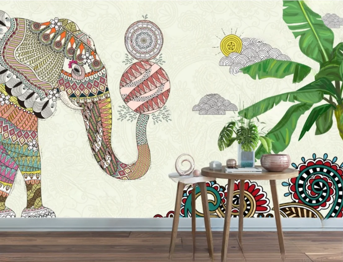 Custom wallpaper cartoon black and white sketch elephant TV background wall painting home decoration living room 3d wallpaper