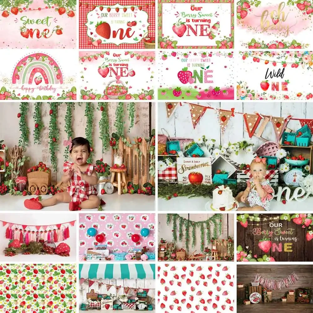 Fruit Sweet Strawberry Girl Cake Smash Photography Backdrop Child 1st Birthday Party Newborn Baby Shower Photo Background Studio