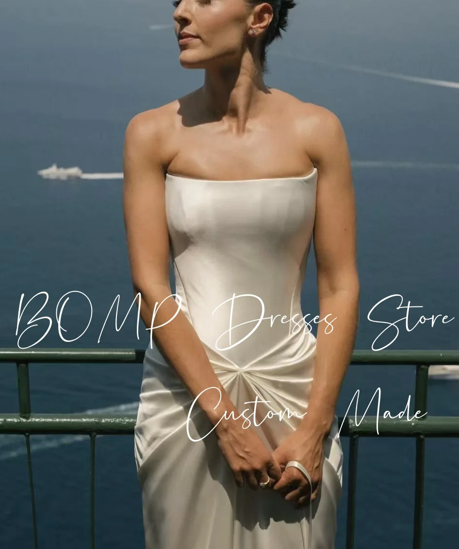 BOMP élégant plissé Robe De soirée De Mariage sans bretelles sirène balayage Train ivoire Satin Robe De mariée personnalisé classique Robe De Mariée