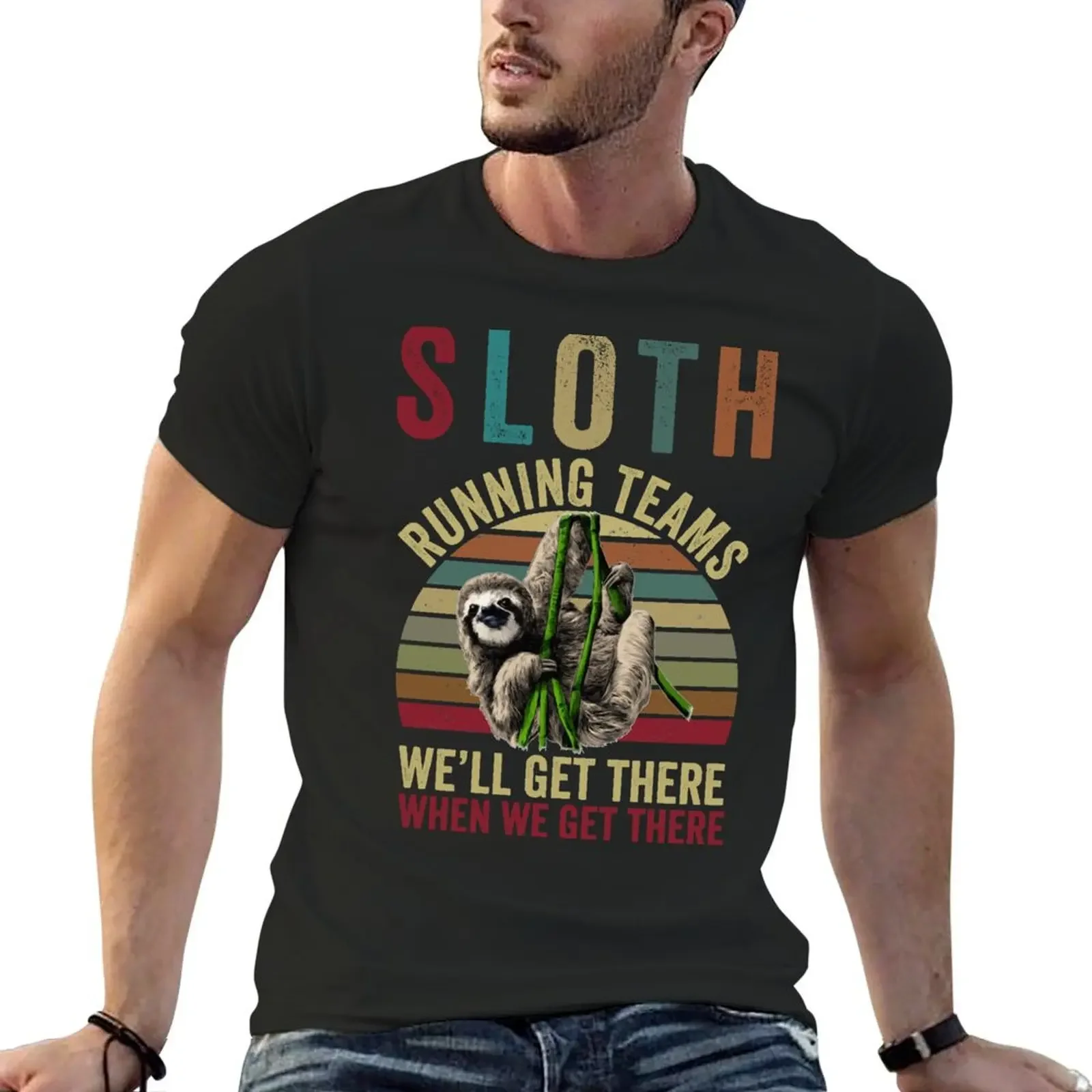 Vintage Sloth Running Team We'll Get There Funny Sloth T-Shirt summer clothes essential t shirt vintage clothes t shirts for men