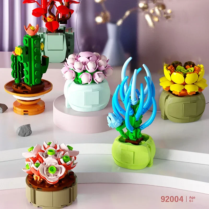 12 Stuks Sappige Blinde Doos Bouwstenen Kinderen Planten Potted Diy Speelgoed Stapelen Blokken Model Mystery Box Meisjes Vakantie Geschenken