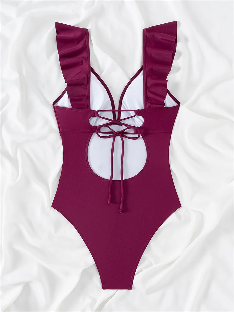 Eendelig Badpak 2024 Nieuwe Damesbadkleding Met Ruches Sexy Rugloze Monokini Bodysuit Badpak Voor Dames Zomer Strand Bodysuit