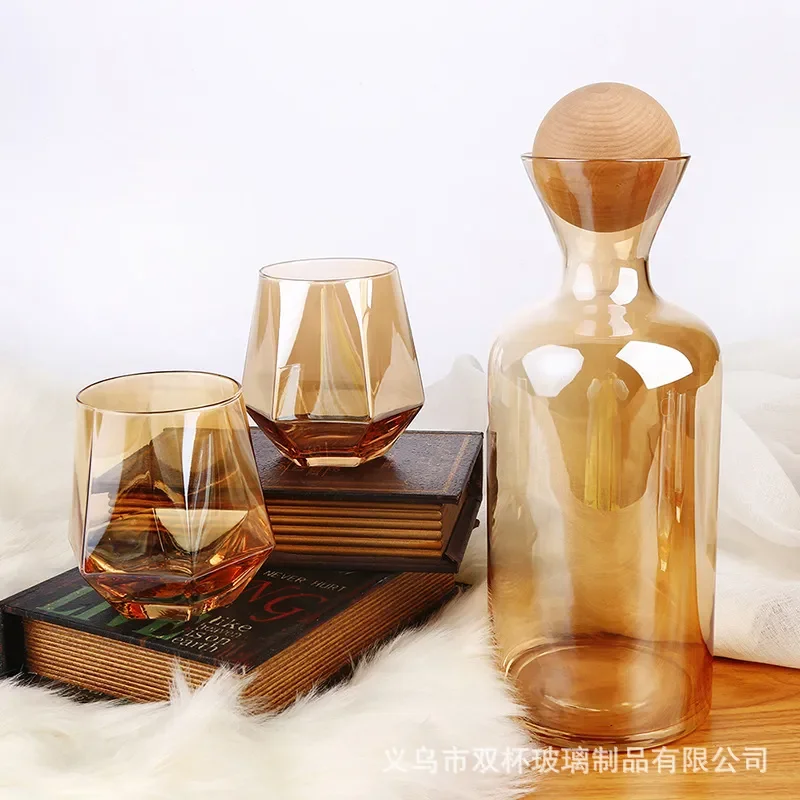 Nordic Hexagonal Glass Water Jug Set With Tray Large Capacity Geometric Cold Brew Pitcher For Home Kitchen Tea Coffee Serving
