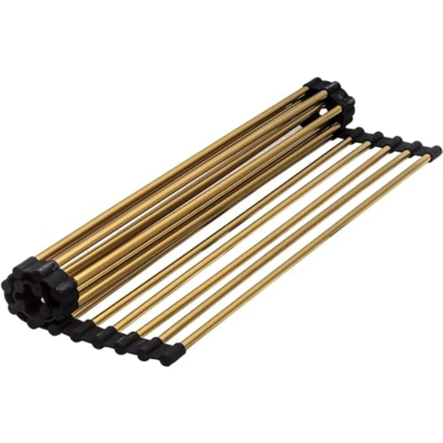 

Складная сушилка для посуды из нержавеющей стали над раковиной, золотая, 17 дюймов, многофункциональная, для кухонной рабочей станции