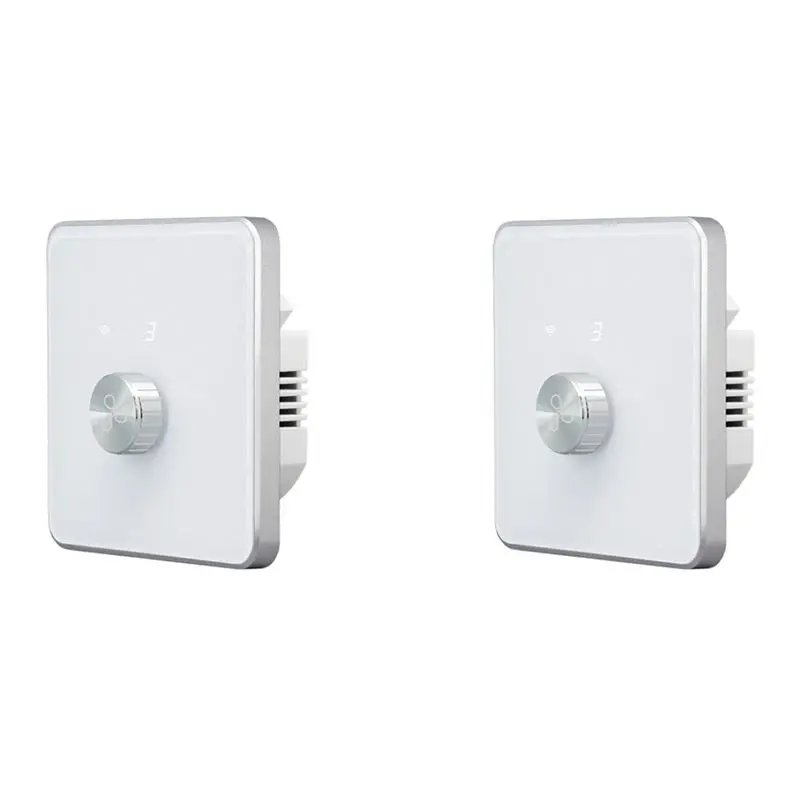 A7THK-2X Smart Wifi Fan Switch 5 Speed Control EU Ceiling Fan Rotary/Knob Switches Tuya Remote For Alexa Google Home(White)