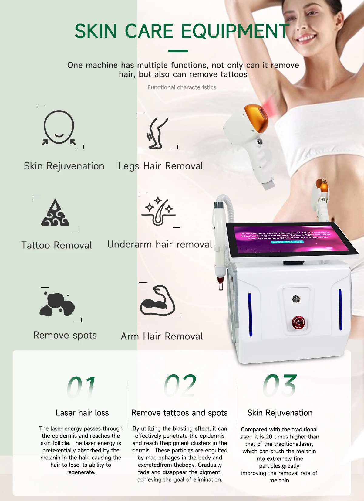 808nm FAC Diode Hair Removal Laser Picosecond 10Bars ND YAG Pico Laser Tattoo Pigment Scar Ice Painless,Skin Care Beauty Machine view 4