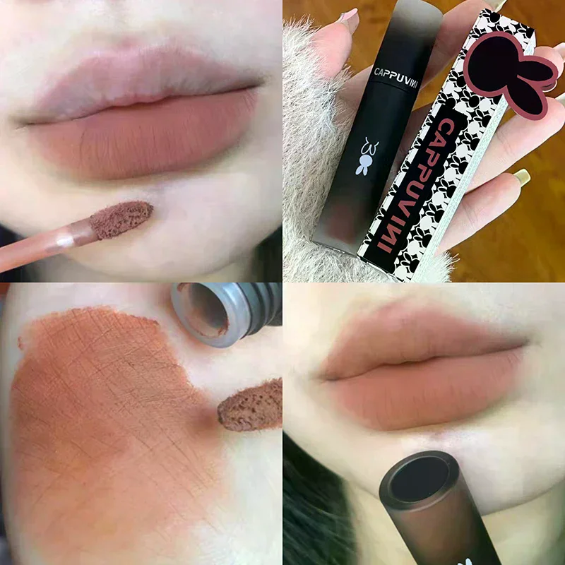 Cappuvini Retro Czerwono-Brązowy Odcień Szminka Mousse Matowa Pomadka w Kształcie Błota Aksamitny Błyszczyk do Ust Nieprzywierający do Kubka Błyszczyk do Makijażu Tint do Ust Kosmetyk