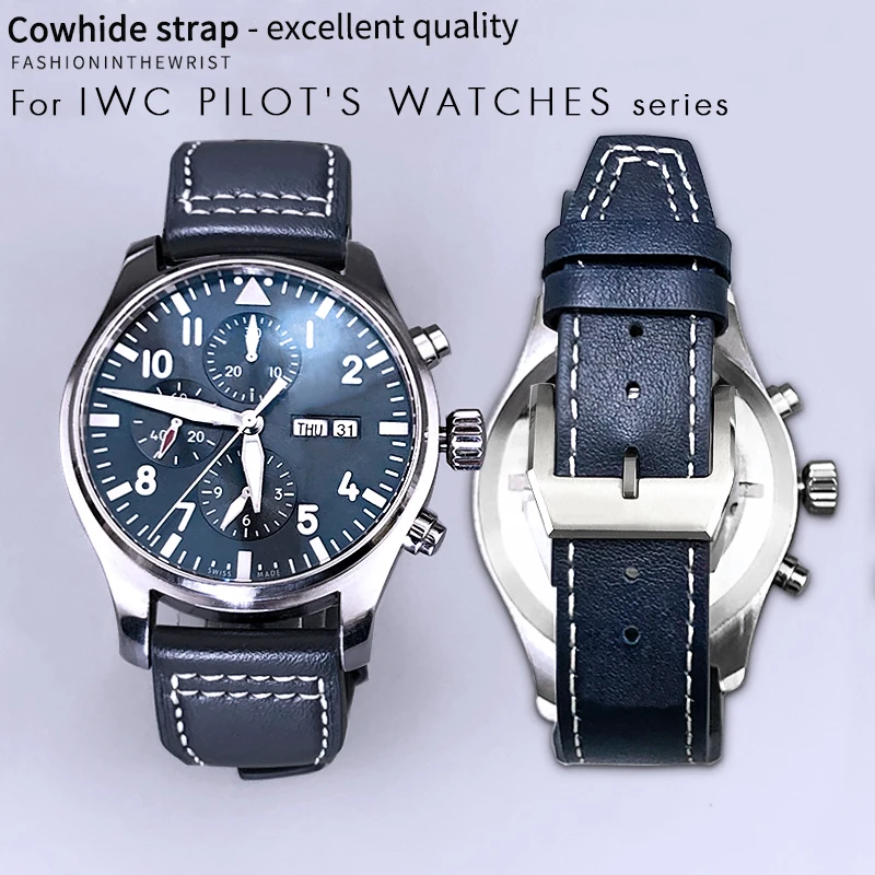 20mm 21mm 22mm Calfskin Leather Watchband Fit for IWC Pilot Portugieser Portofino Brown Black Blue Watch Strap Folding Buckle