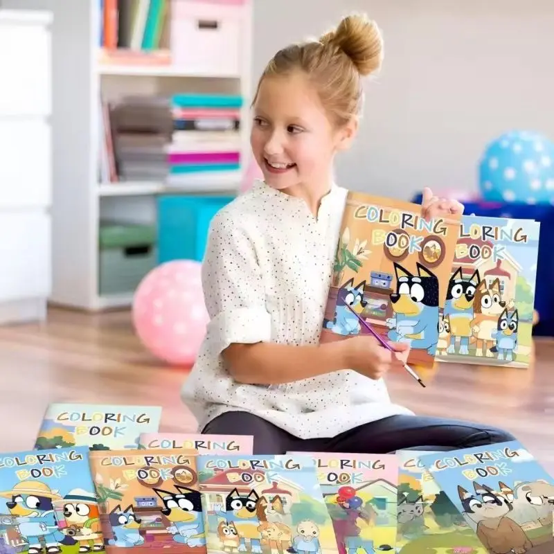 

6pce Bluey Blue Dog DIY Coloring Book Holiday Party Cartoon Colorful Fabric Halved Drawing Book Picture Book