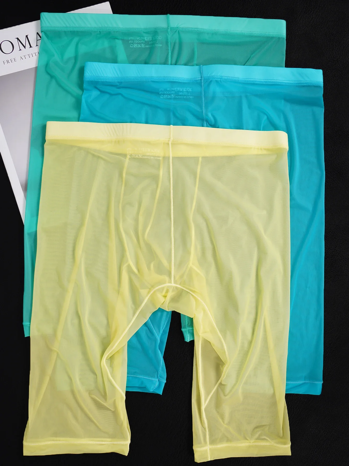 3 PCS Men's Ice Silk Ultra Thin Cool Mesh See Through Shorts, Slim Enhancement High Elastic Tight Five Points Underwear Pants