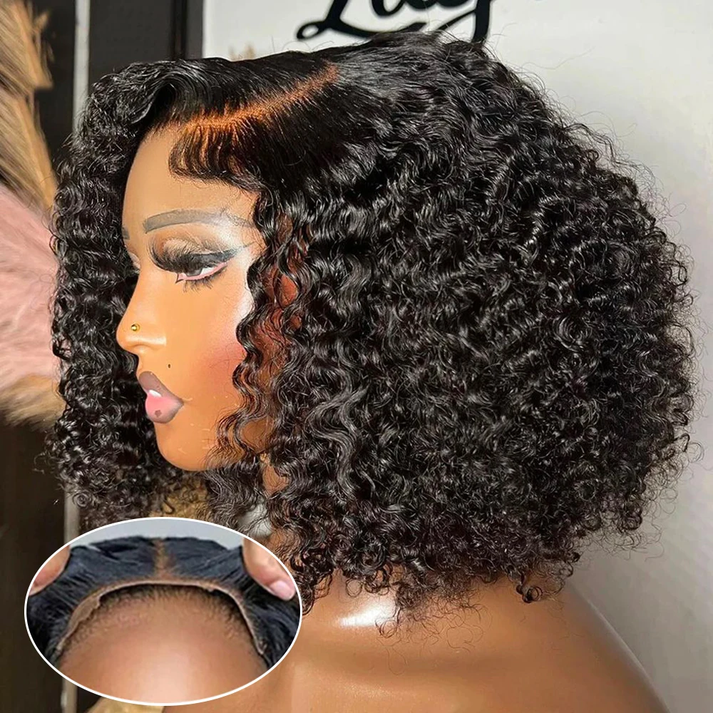 Perruque Bob Lace Front Wig 100% naturelle, cheveux crépus bouclés, pre-coupés, courts, ondulés, birmans, sans colle, Hd, prêt à porter, vietnamien
